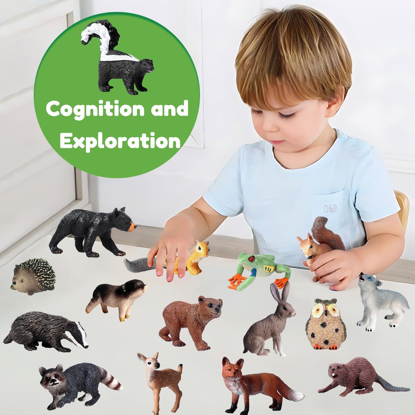 SCAHOW 16 PCS Forest Animals Figurines - Plastic Miniature Toys for Cake Toppers & Decorations, Birthday & Baby Shower Gifts