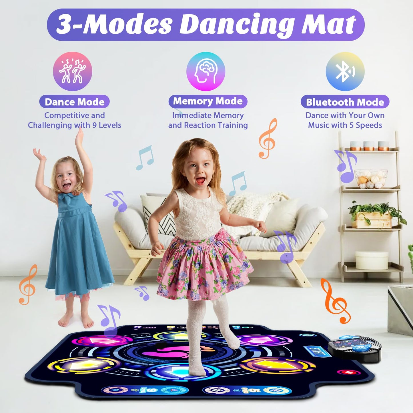 ?Upgraded?Kizjorya Dance Mat For Kids, Electronic Light-Up Dance Pad With Wireless Bluetooth 5 Speeds 9 Levels, Dancing Mat For