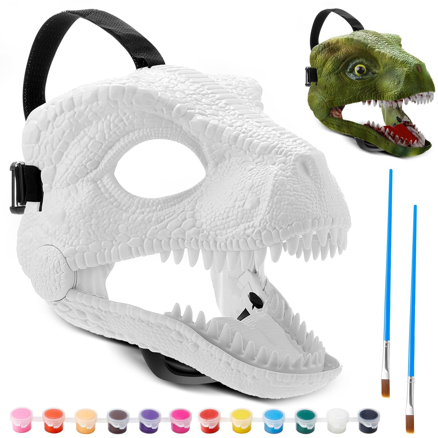 Seenelling 2 Pcs Hard Plastic Dinosaur Mask with Paints Blank DIY Dino Mask for Christmas Halloween Mask Costume Gift