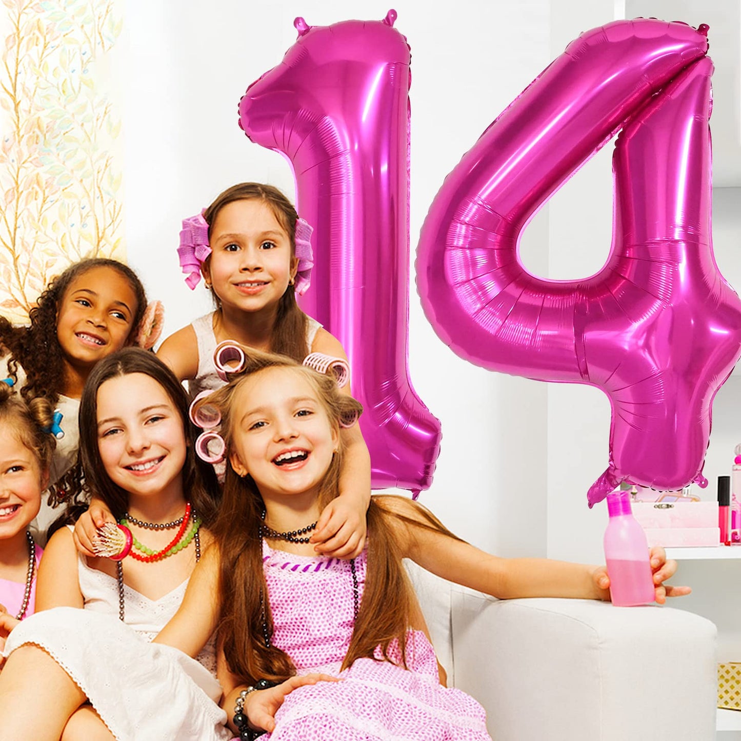 40 Inch Number Balloons 14, Hot Pink Helium Foil Number 14 Balloons, Large Number Balloon Age Balloon For Boys Girls Birthday Pa