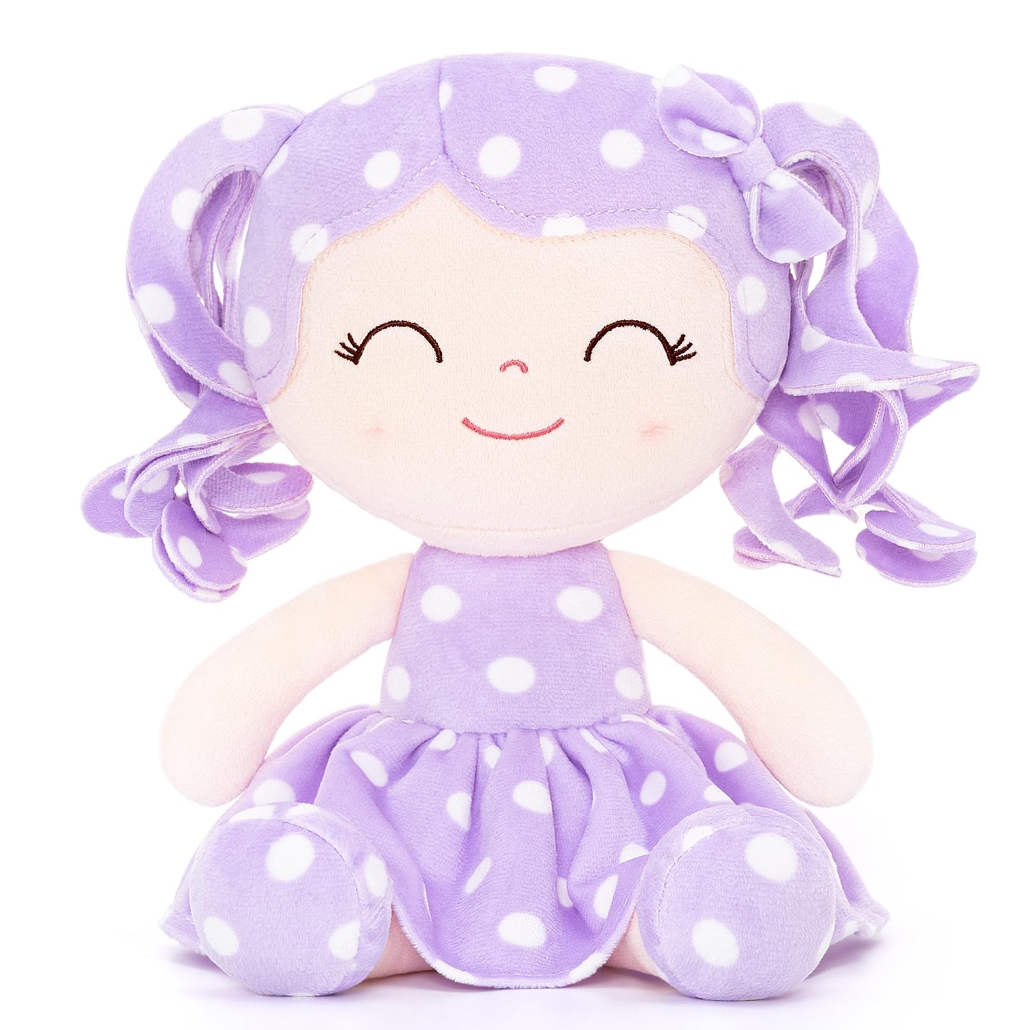 Gloveleya Soft Dolls Plush Figure Polka Dot Purple Dress Baby Doll Gift 12Inches