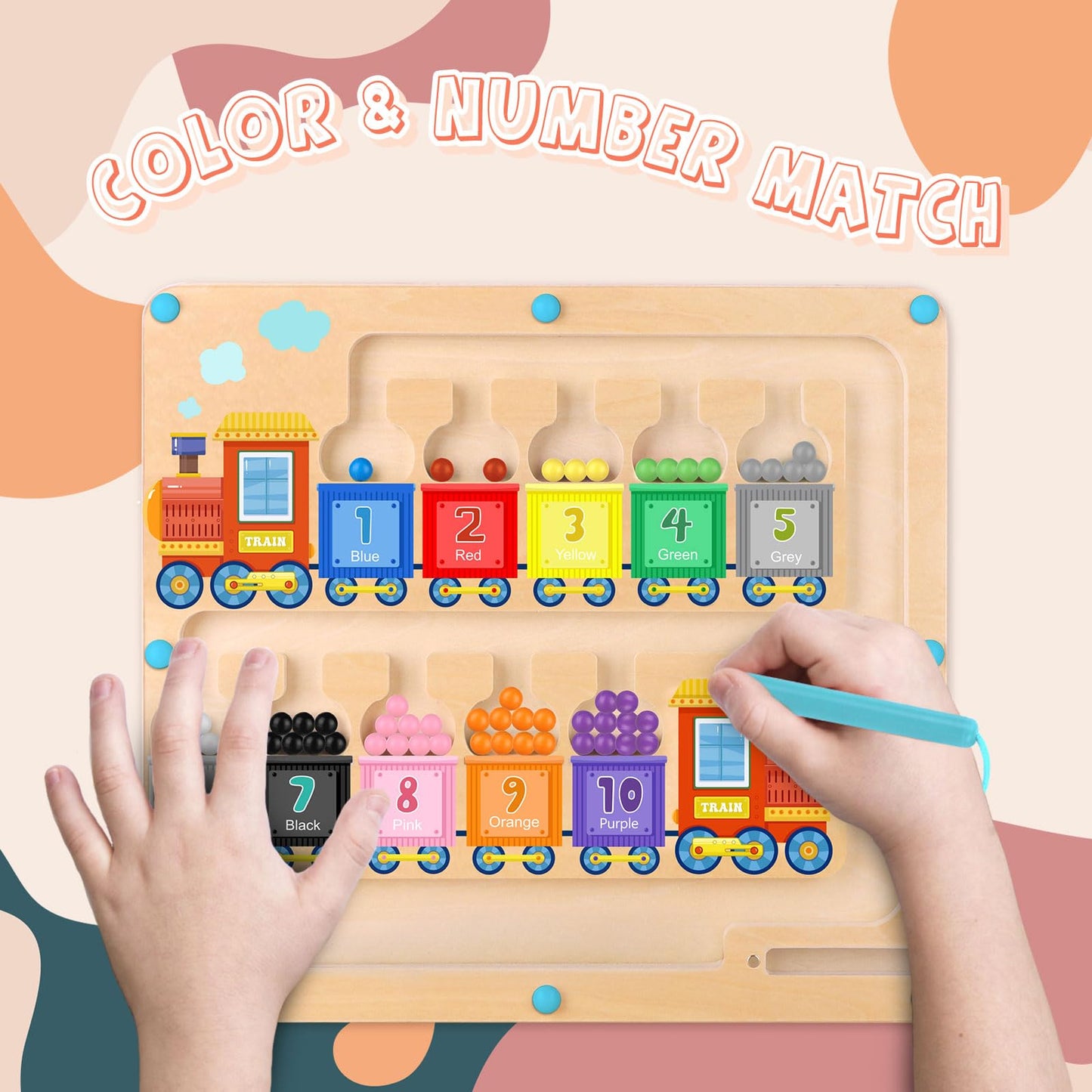 Magnetic Color And Number Maze Toy, Wooden Magnet Balls Puzzles Board, Fine Motor Skills Toddler Activities, Montessori Gift For