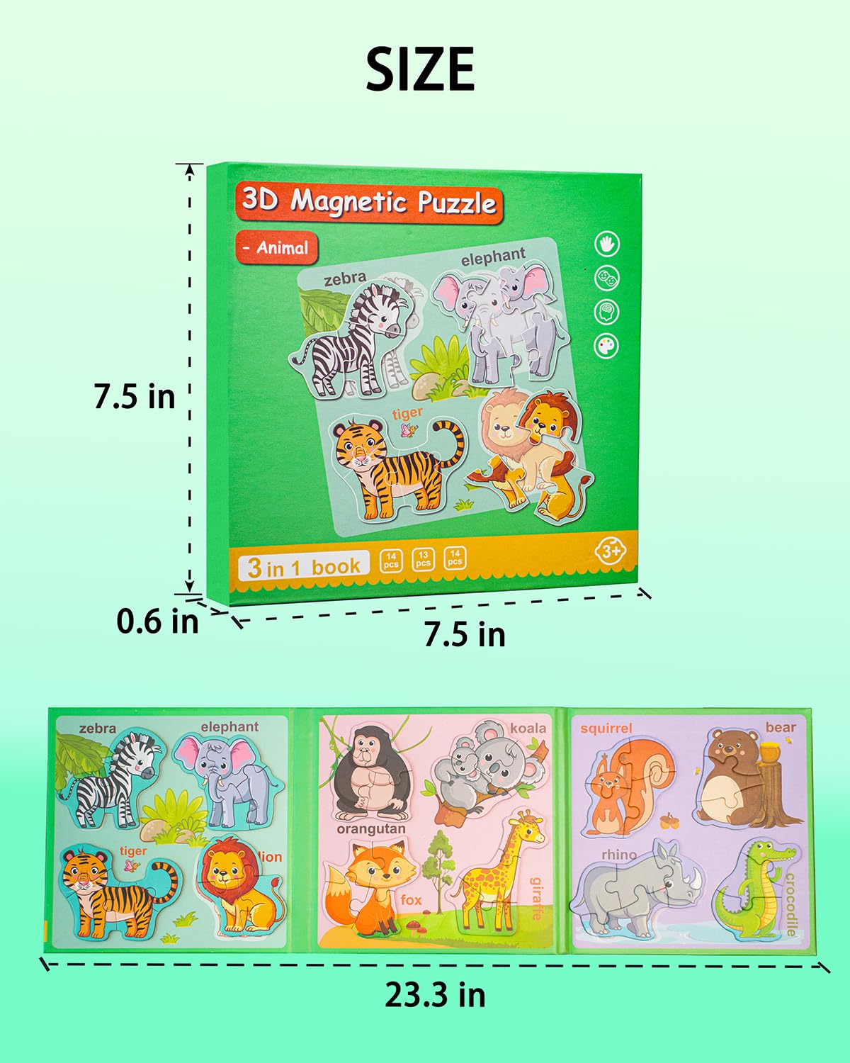 Magnetic Puzzles For Toddlers 1-3, Travel Puzzles For Kids Ages 3-5, Animal Activities Toy Wooden Jigsaw Puzzles Book For Boys &