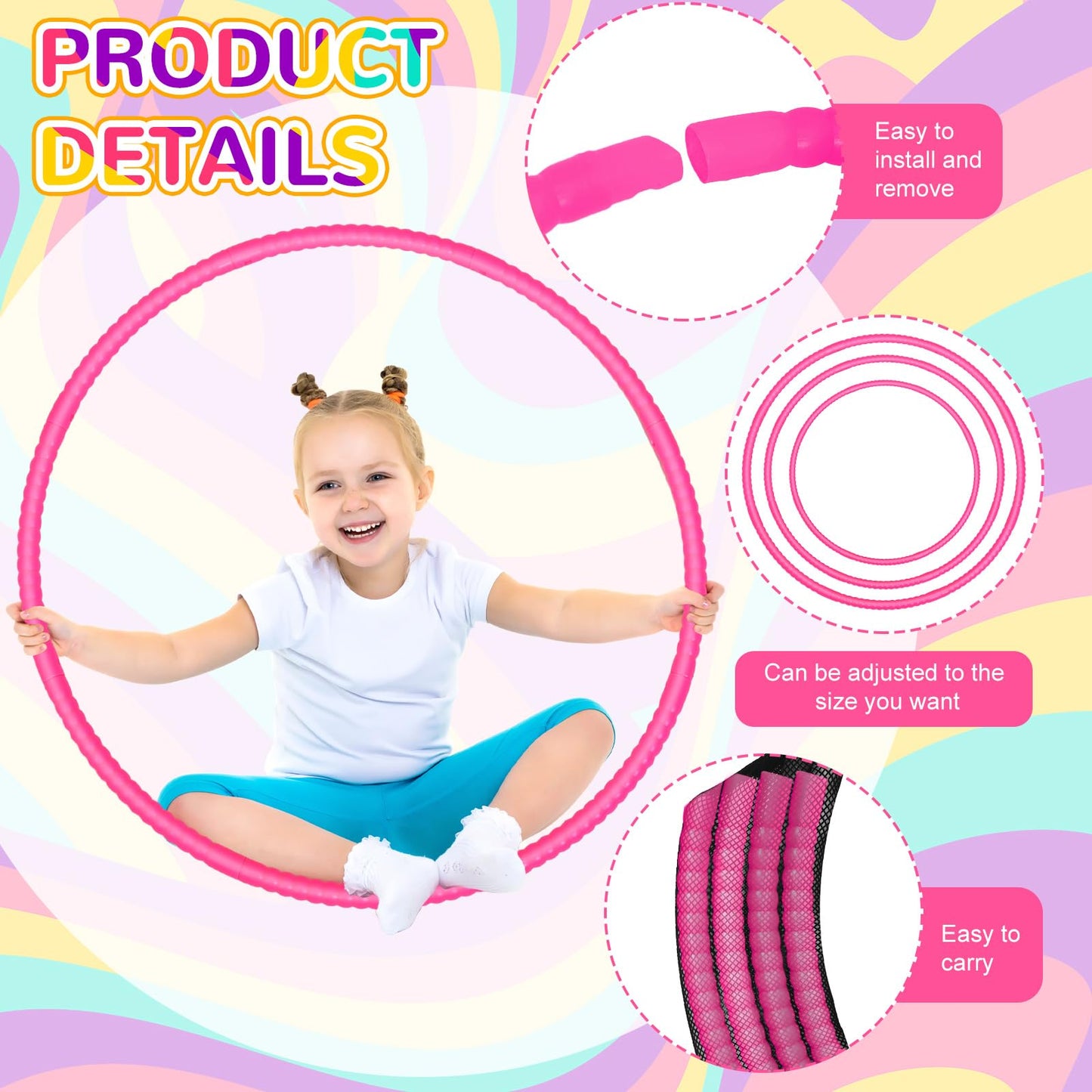 Poen 10 Pcs Exercise Hoop Adjustable Detachable Plastic Toy Hoop Colored Hoop Circles Playground Toys For Gymnastics Games Dog A