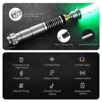 Damiensaber Rgb V3 Smooth Swing Light Saber, Motion Control Dueling Light Sabers,16 Sound Fonts Luke Light Saber With Infinite C