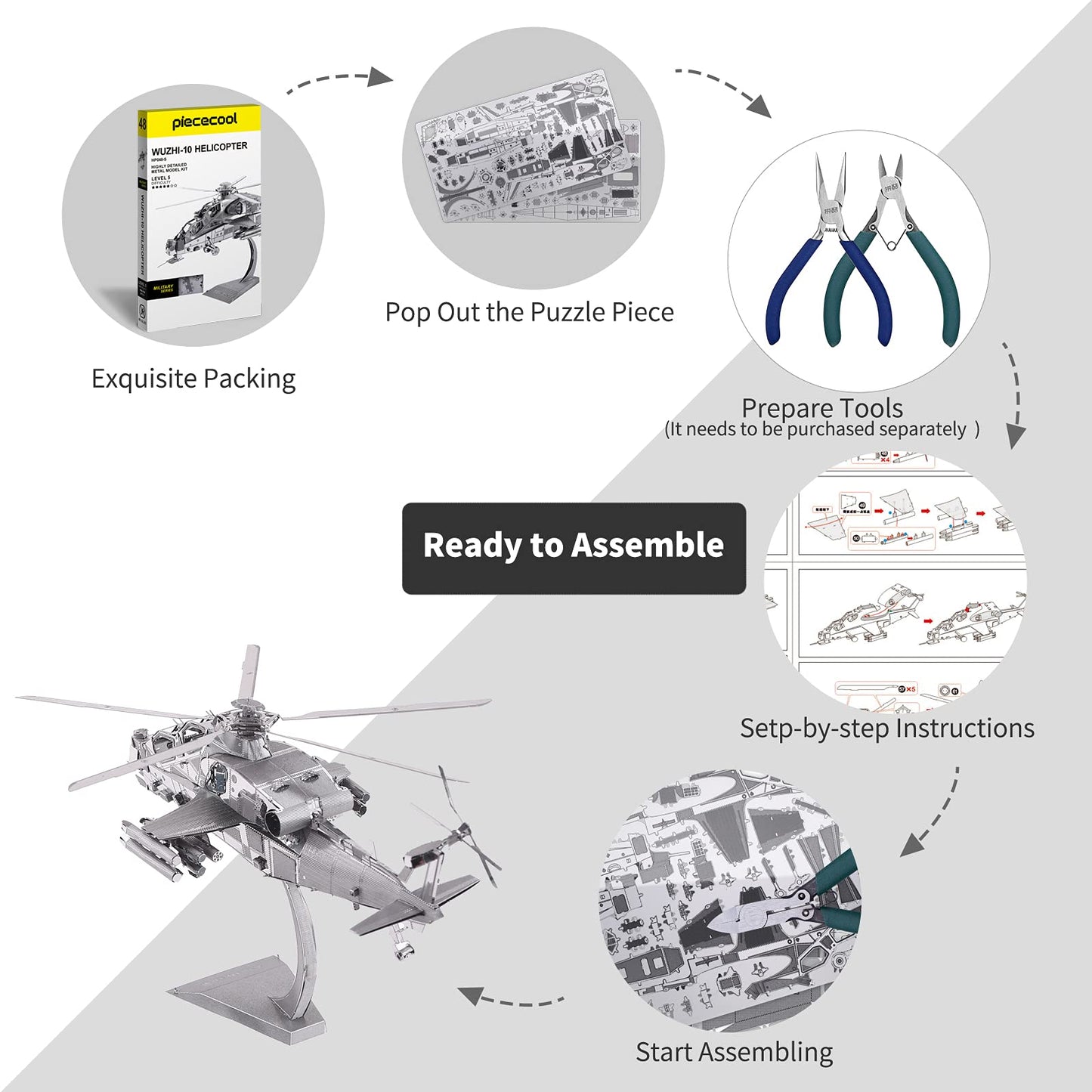 Piececool 3D Metal Puzzle Military Model Kits, 10 Helicopter Airplane Models Kits To Build For Teens Men Hobbies Toys Diy Brain Teaser Puzzles, Great Birthday Gifts, 122 Pcs