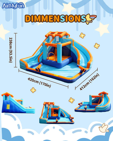 AirMYfun Water Slide Bounce House for Kid and mature-themed Outdoor with Large Splash Pool Inflatable Bouncy Castle with Long Dual Slide and Basketball Hoop for Kids Outdoor