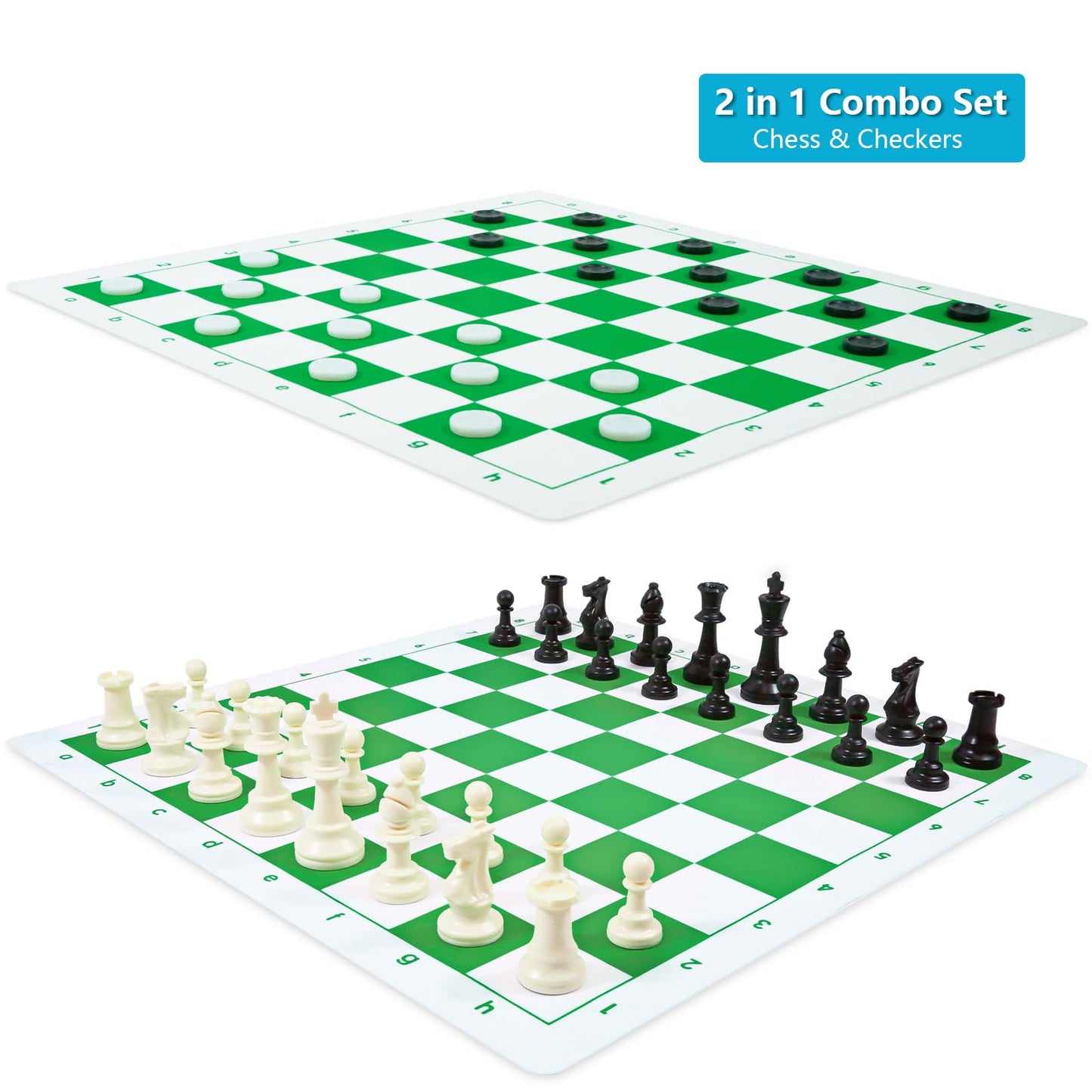 Travel Chess Set 20'' Silicone Chess Board-3.75'' King Height Plastic Chess Piece, Extra Queens & Storage Bag, 2 In 1 Portable C