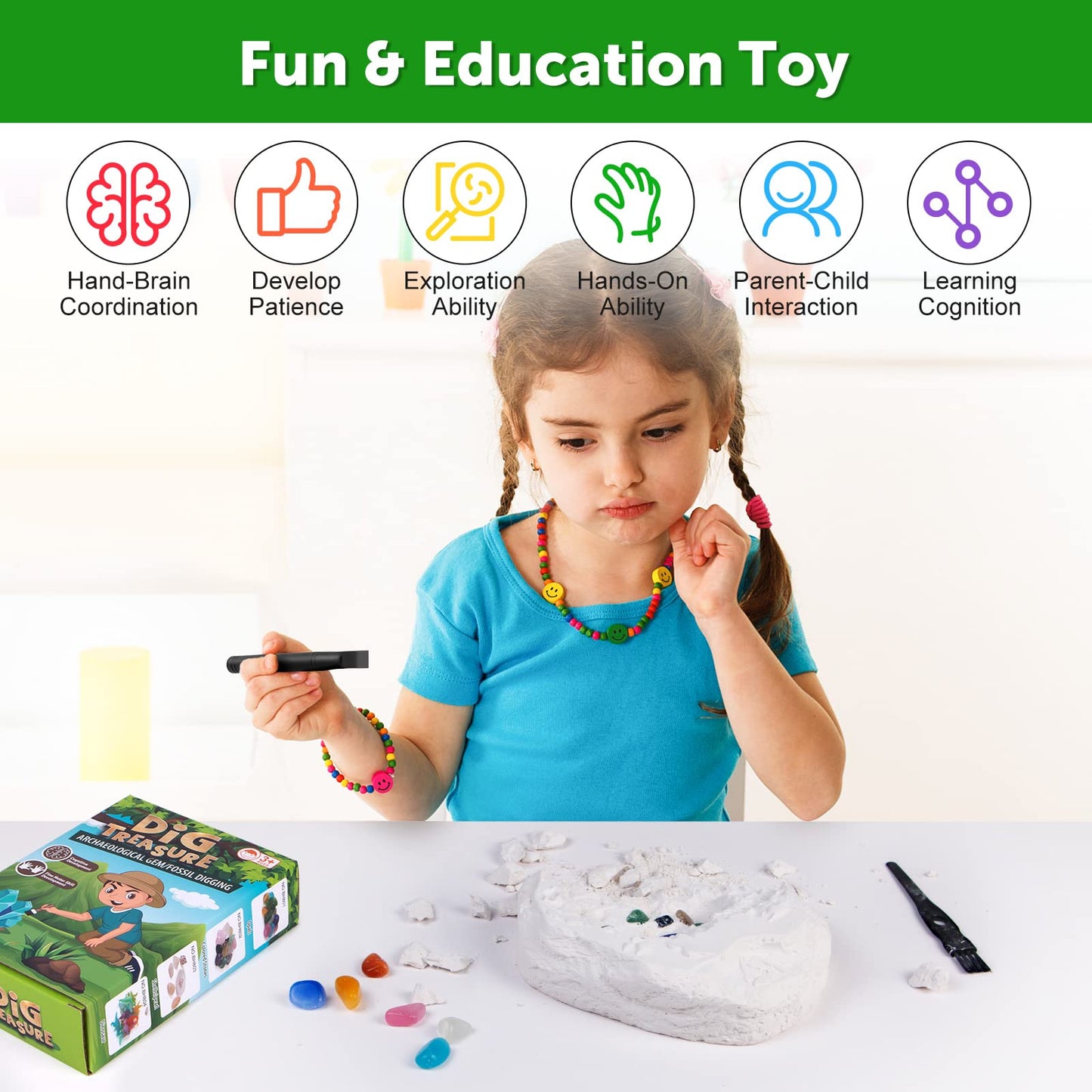 Gemstone Gem Dig Kit, Crystals Digging Set, Educational Diy Toys Science Kit-Dig Up Unique Real Gemstone, Geology Archaeology Gi