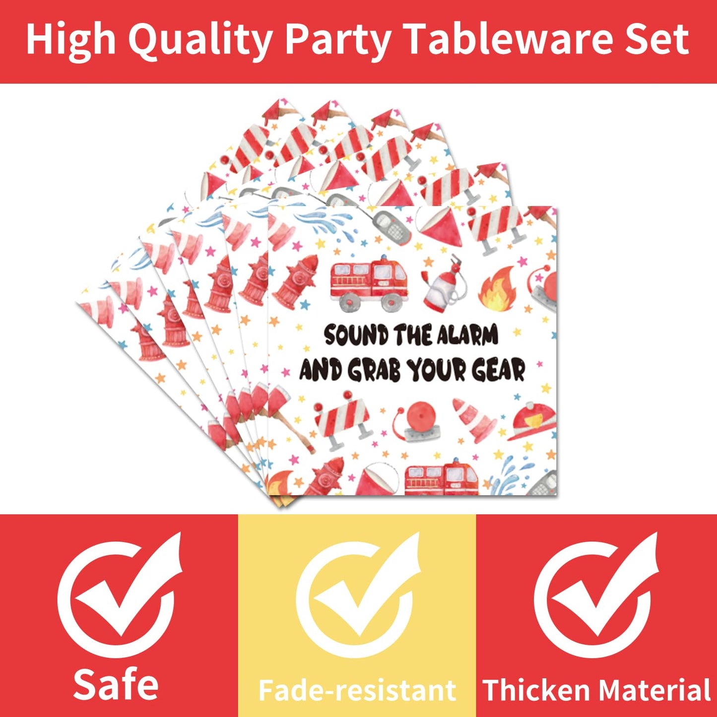 EUOYUFO Firetruck Birthday Party Decorations - 96PCS Fire Truck Plates and Napkins Party Supplies Firefighter Birthday Decoratio