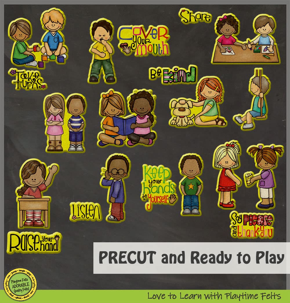 Manners Matter | 18 PRECUT & READY TO PLAY Felt Figures for Flannel Board Teaching for Toddlers, Preschoolers and Kindergarten -