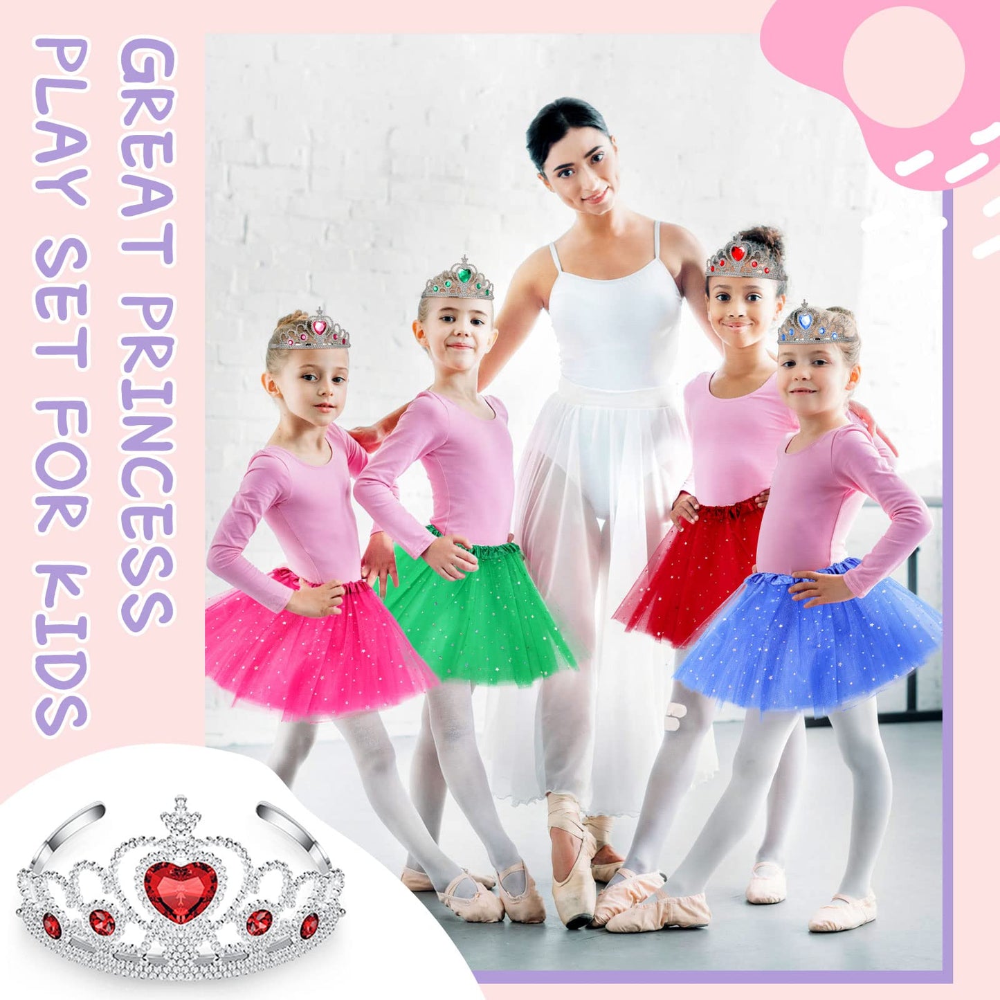 Zhanmai Tutu Outfit, 16 Sets Princess Tiara & Ballet Skirt For Girls' Costume, Birthday Party Favors