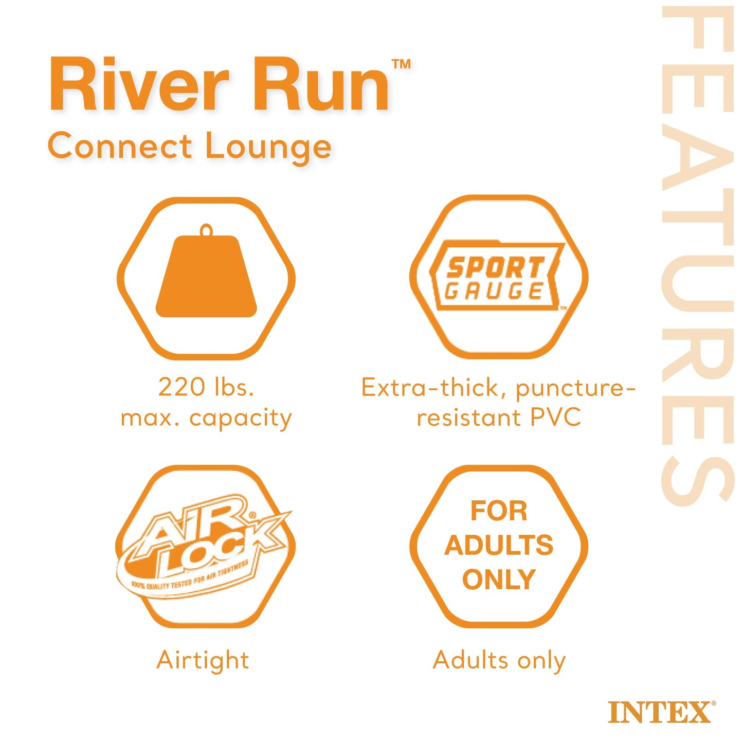 Intex 58854Ep River Run Connect Lounge Inflatable Floating Water Tube (5 Pack)