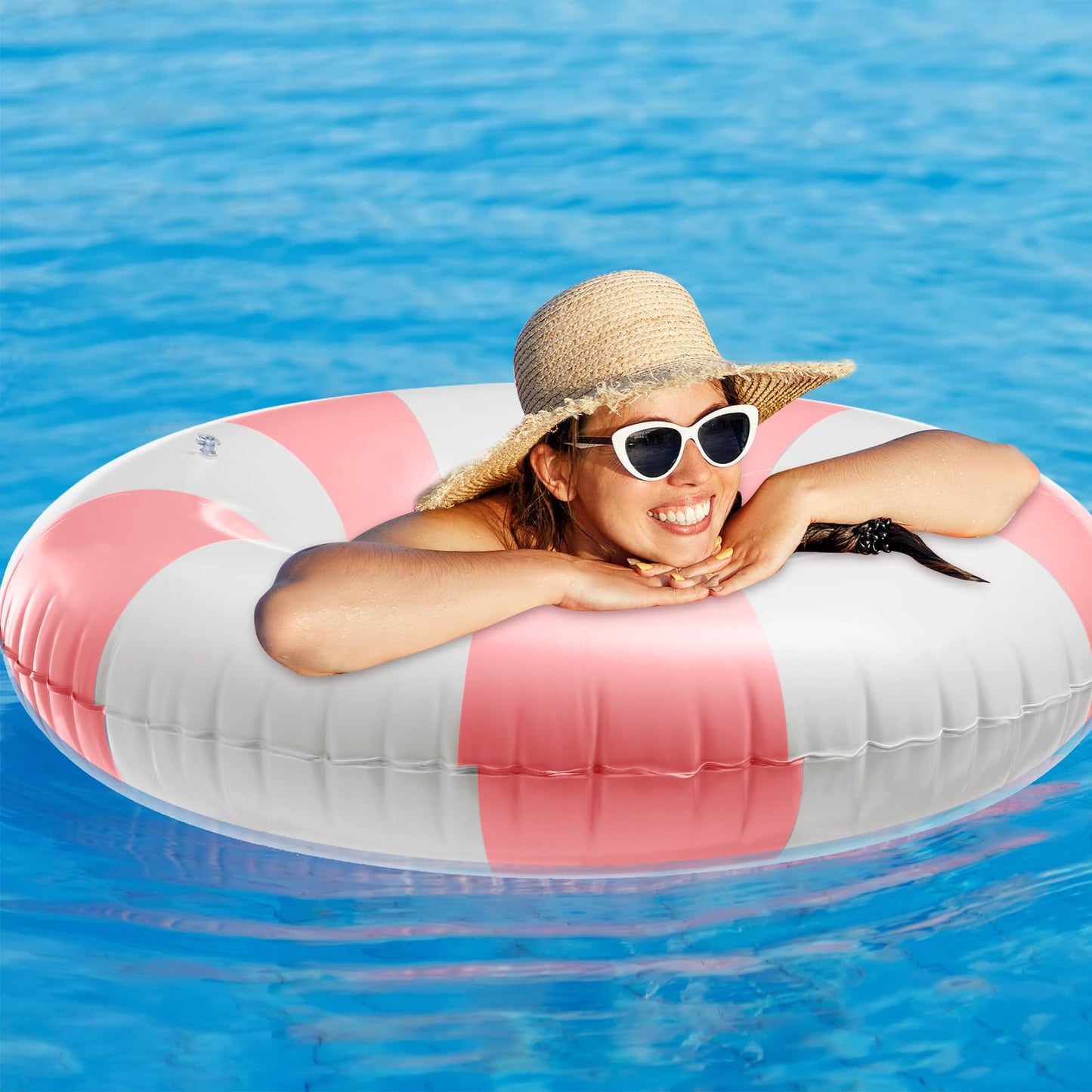 Arrowbash 3 Pcs 2 Pcs Jumbo Inflatable Pool Float 47.24 Inch Floaties Tubes Classic Striped Pool Rings for mature-themed Inflatable Inner Tube for Swimming Beach