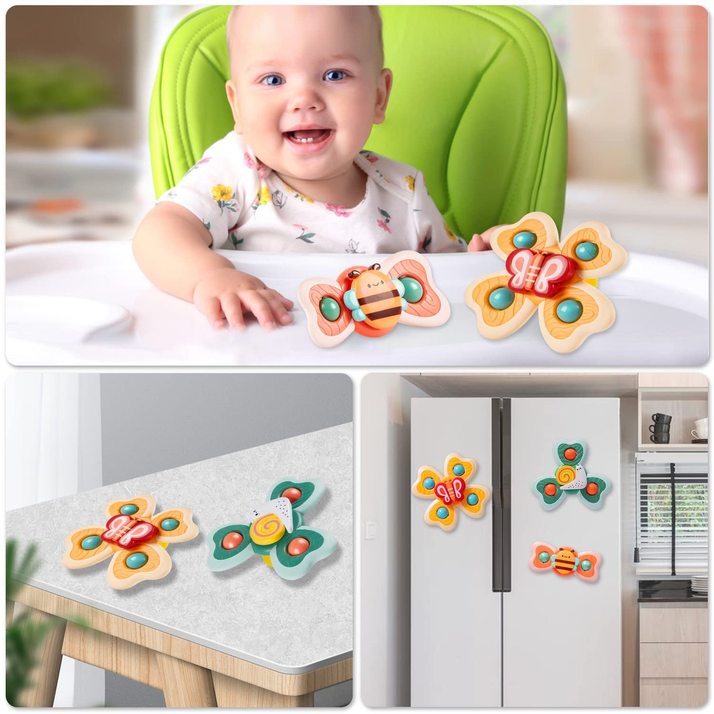 Tohibee 3Pcs Suction Cup Spinner Toys For 1 2 Year Old Boys Spinning Toys Baby Toys 12-18 Months Sensory Toys For Toddlers 1-3 First Birthday Baby Gifts For 1 Year Old Girls