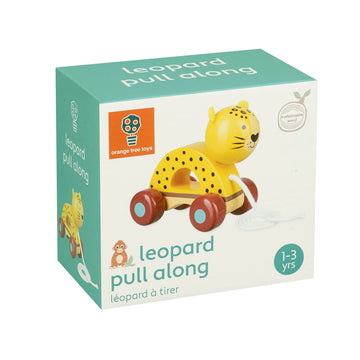 Orange Tree Toys: Pull Along: Leopard - Wooden Toy, Colorful Wheeled Character, Push-Pull, Encourage First Steps, FSC Certified,