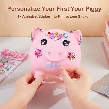 Piggy Bank Girls, Unbreakable Piggy Banks Large Money Coin Bank For Kids With Diy Stickers, For Birthday, Easter, Baby Shower, Pink