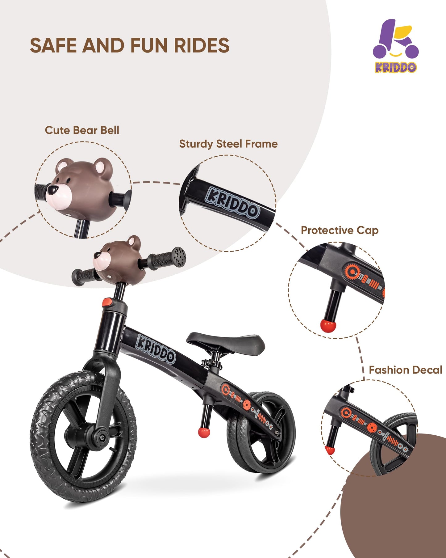 Kriddo Toddler Balance Bike 2 Year Old, Age 24 Months To 5 Years Old, Modern Style, Early Learning Interactive Push Bicycle, Gif