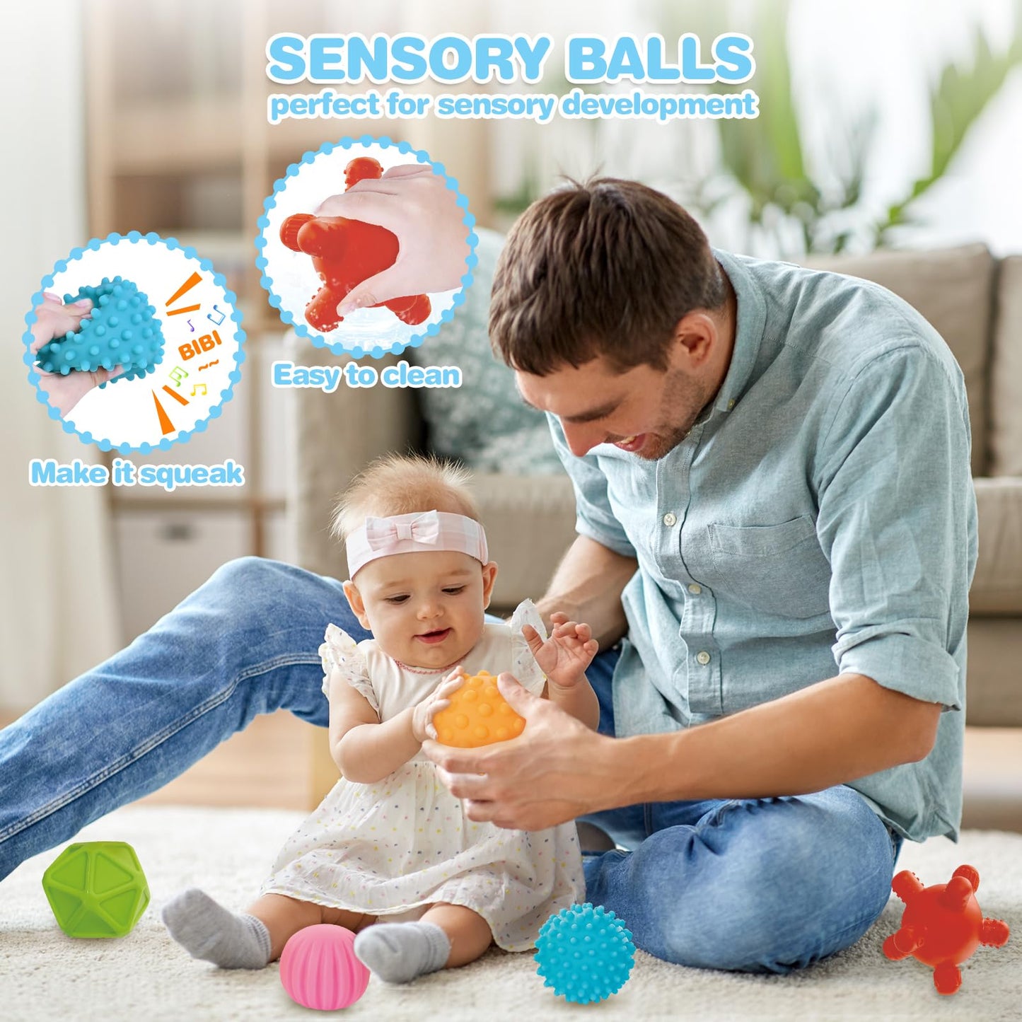 5 In 1 Montessori Toys For Babies 0-3-6-12 Months, Soft Baby Teething Toys, Sensory Bin Toy, Stacking Building Blocks & Rings For Infants,Developmental Toys For Toddler,Gift For Baby 12-18 Months