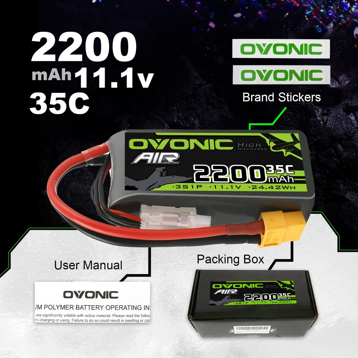 OVONIC 3s Lipo Battery 35C 2200mAh 11.1V Lipo Battery with XT60 Connector for Airplane RC Quadcopter Helicopter FPV Drone (1pcs)