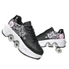 Double-Row Deform Wheel Automatic Walking Shoes Invisible Deformation Roller Skate 2 in 1 Removable Pulley Skates Skating Parkour (Black Powder US9)
