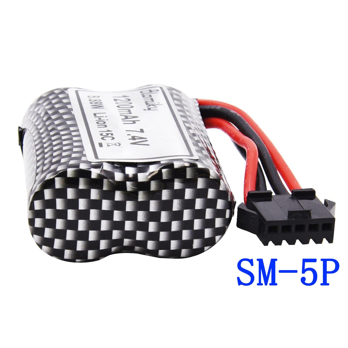 Blomiky 2 Pack 7.4V 1200mAh Li-ion Rechargeable Battery with SM5P Plug and Charger Cable for R208 R308 2008 RC Boat R208 Battery