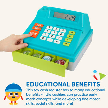 Battat - Toy Cash Register For Kids, Toddlers - 48Pc Play Register With Toy Money, Credit Card - Blue Calculating Cash Register
