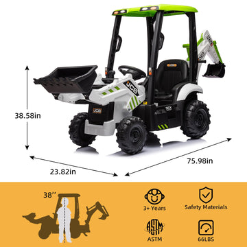 12V Jcb Ride On Excavator With Remote Control,Electric Car For Kids 3-8 With Tractor,Bulldozer,Digging Arm, Ride On Car With Slo
