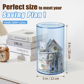 Hicocool Clear Piggy Bank For Adults Kids Must Break To Open, Blue Acrylic Piggy Bank Unopenable Money Savings Jar (8' H X 5' D)
