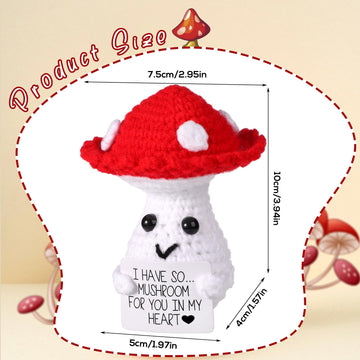 Funny Positive Mushroom, 3.93In Creative Cute Emotional Support Knitted Wool Potato Doll With Inspirational Card Mushroom Nuggets Crochet Lucky Gift For Plush Birthday Party Decoration Encouragement