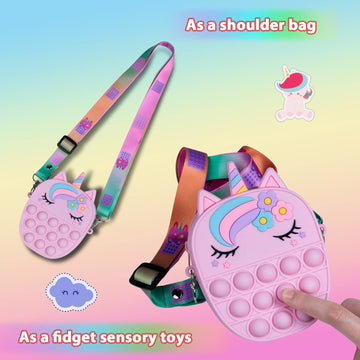 Sichy Pop Bag it, Fidget Bag, Pop Purse for Girl and Women Pop Bag with Unicorn Pop Toy, Anti Stress Silicone Poppet Bag Fidget