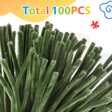 Caydo 100 Pieces Dark Green Pipe Cleaners Craft Supplies Flexible Chenille Stems for DIY Crafts Project and Decoration, 6 mm x 1
