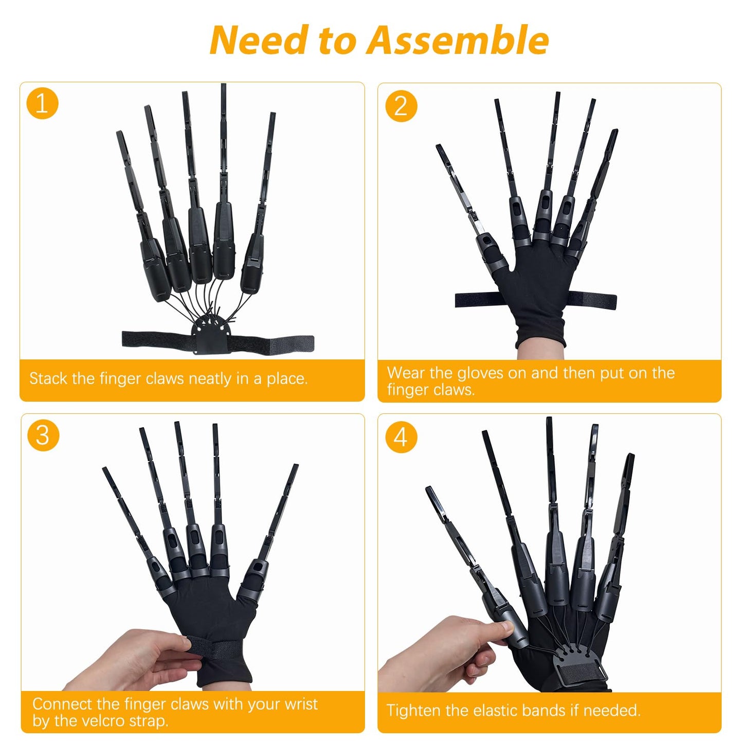 Halloween Articulated Fingers With Skeleton Gloves, Articulated Finger Extensions, Finger Claw With Protective Gloves, Scary And