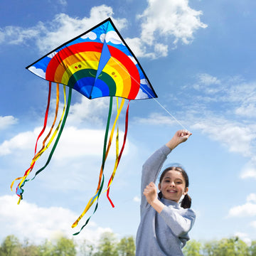 Huge Rainbow Delta Kites For Kids And Adults-60 Wide With 9.5' Long Tail- Easy Flyer - Kit Line And Swivel Included- Good For Outdoor Games And Summer The Beach Toys For Kids