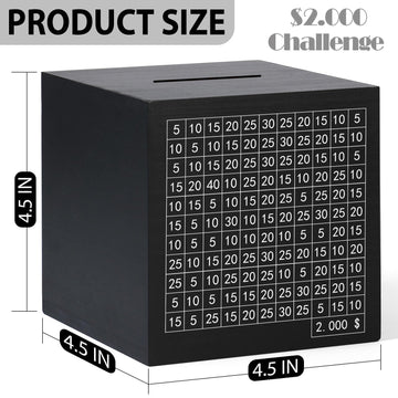 HCHANGEN Wooden Savings Challenge Box for Adults Kids, Wood Coin Piggy Bnak, Must Break to Open Money Box with Counter (Black, 4