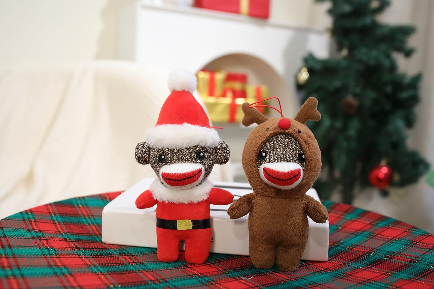 Plushland Christmas Stuffed Animal Toys Cute Soft Sockiez Sock Monkey Christmas Tree Decoration- Lovely Gift Xmas Ornament Party Favor 4 Inch (Reindeer)