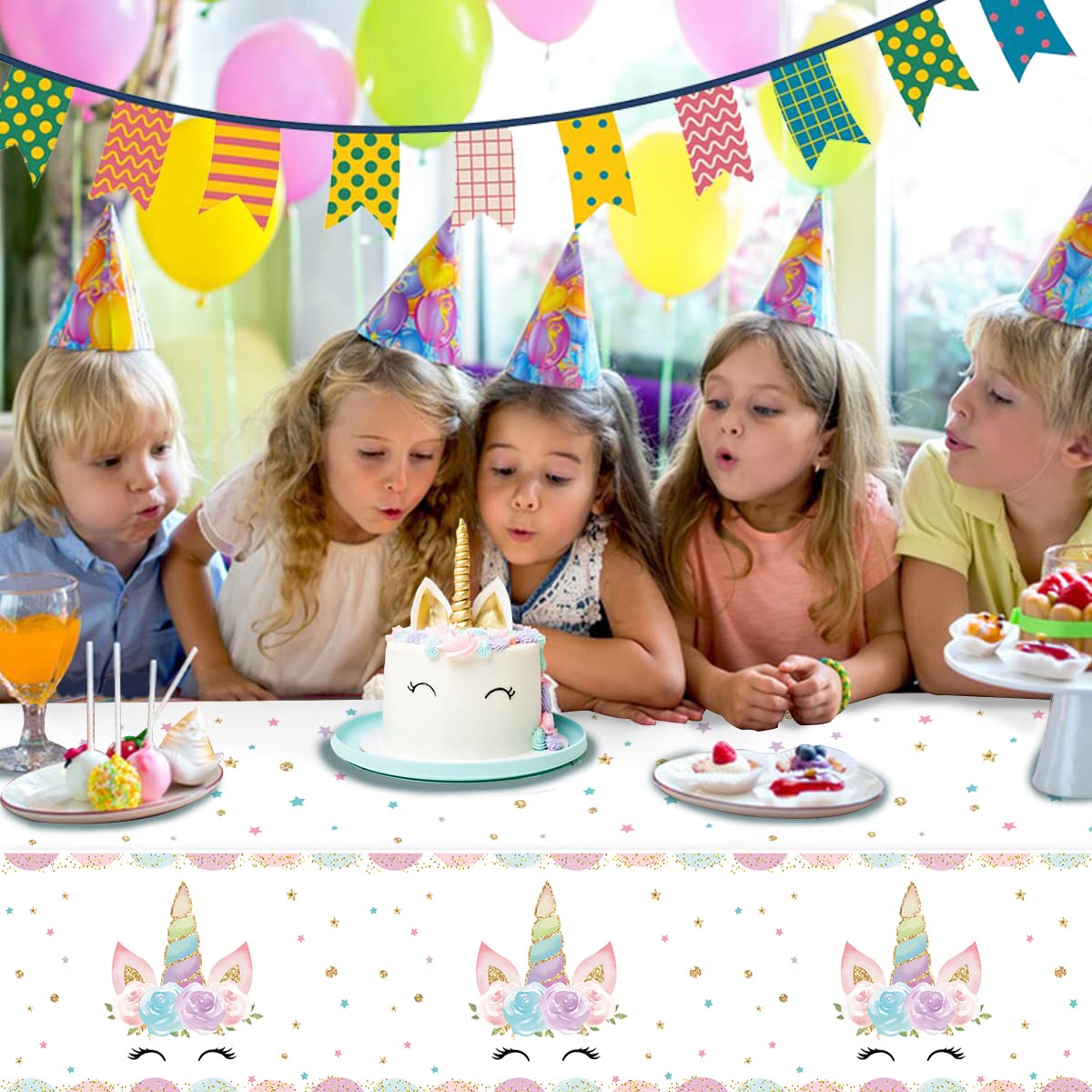 Daiuni 1Pcs Unicorns Party Tablecloths For Birthday Party Decoration, Plastic Disposable Rectangle Party Table Covers For Kids G