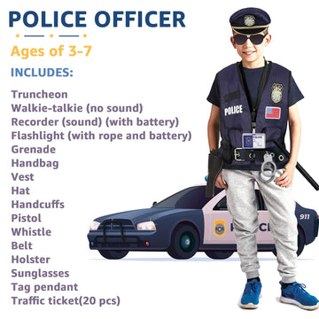 Skcaiht Police Officer Costume For Kids Cop Toddler Boy Costumes For Pretend Play Cosplay Set Ages 3-7