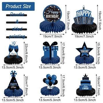 Pajean 8 Pieces Blue and Black Birthday Party Honeycomb Centerpieces Blue Black Table Centerpieces Decorations Table Centerpiece