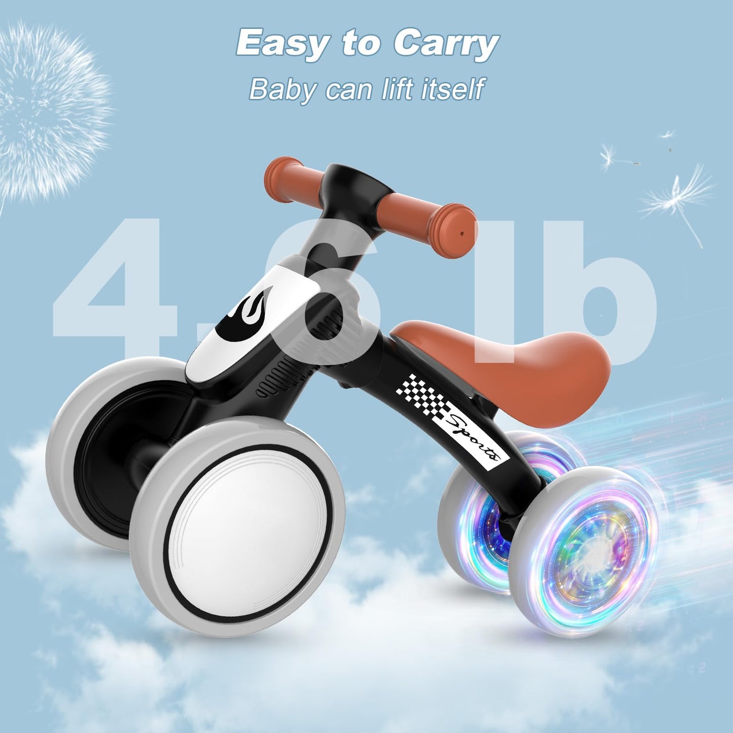 Colorful Lighting Baby Balance Bike Toys for 1 Year Old Boy Gifts, 10-36 Month Toddler Balance Bike, No Pedal 4 Silence Wheels &
