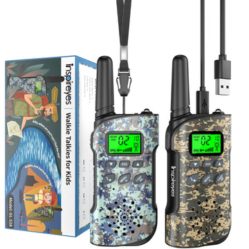 Inspireyes Walkie Talkies For Kids Rechargeable, 48 Hours Working Time 2 Way Radio Long Range, Outdoor Camping Games Toy Birthday Xmas Gift For Boys Age 8-12 3-5 Girls, 2 Pack Camouflage