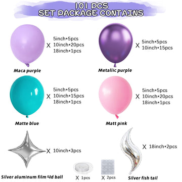 Mermaid Balloon Arch Kit, Pink Purple Mermaid Tail Arch Party Supplies With Star Tail Foil Balloons For Mermaid Theme Baby Showe