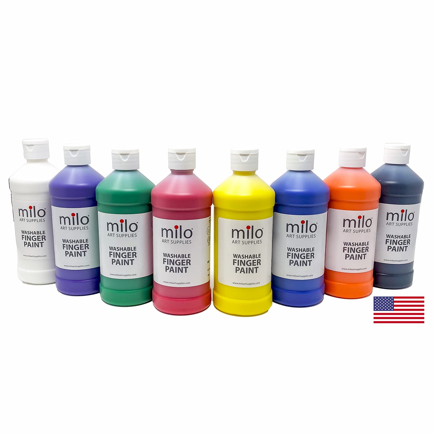 Milo Kid'S Washable Finger Paint Set Of 8 Colors | 16 Oz Bottles | Safe And Non-Toxic | Made In The Usa | Art & Craft Paints For