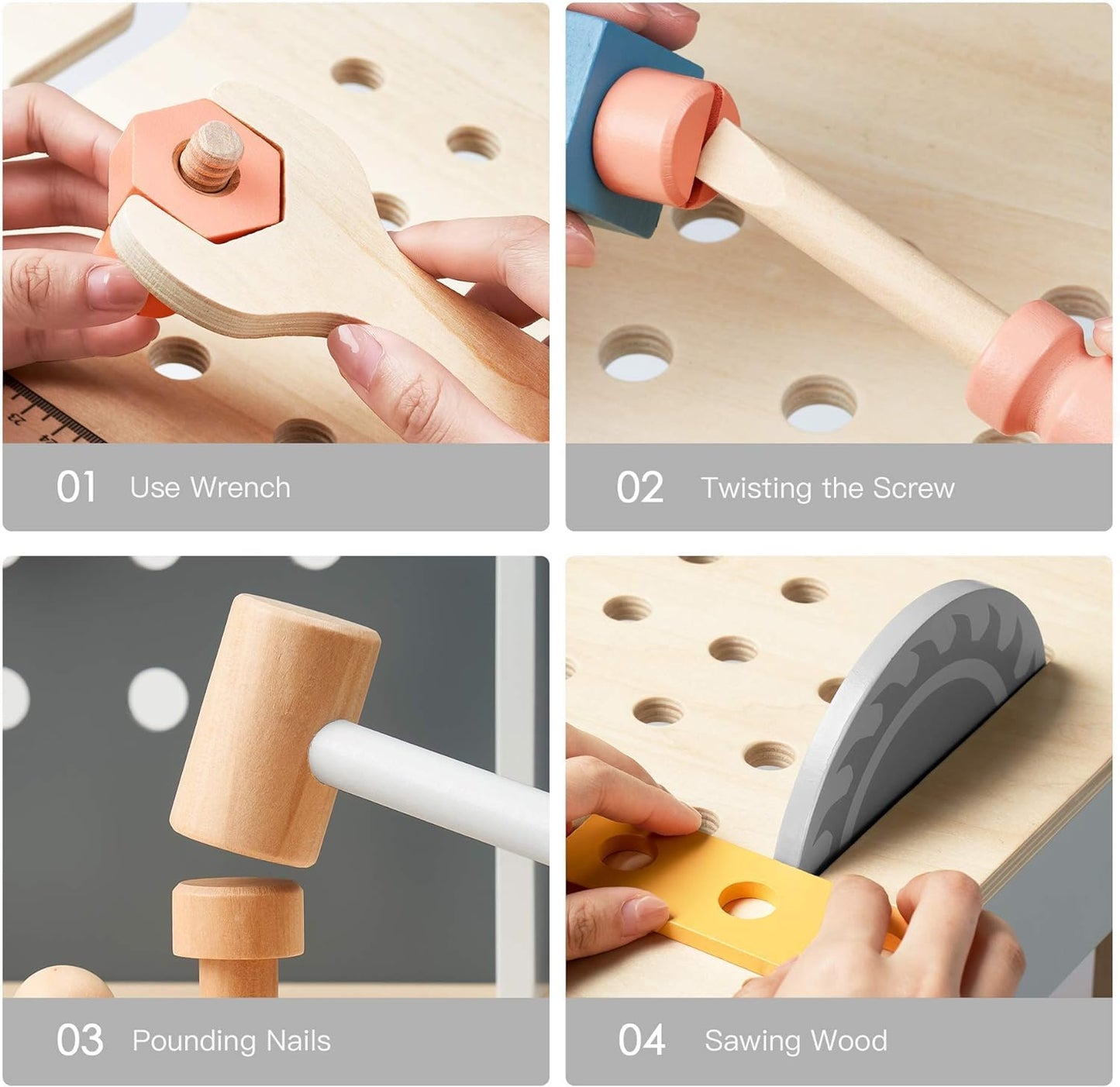 ROBUD Tool Bench Set for Toddlers Wooden Workbench Toy Workshop Construction Tools Bench Creative Pretend Play Toys Education Gi