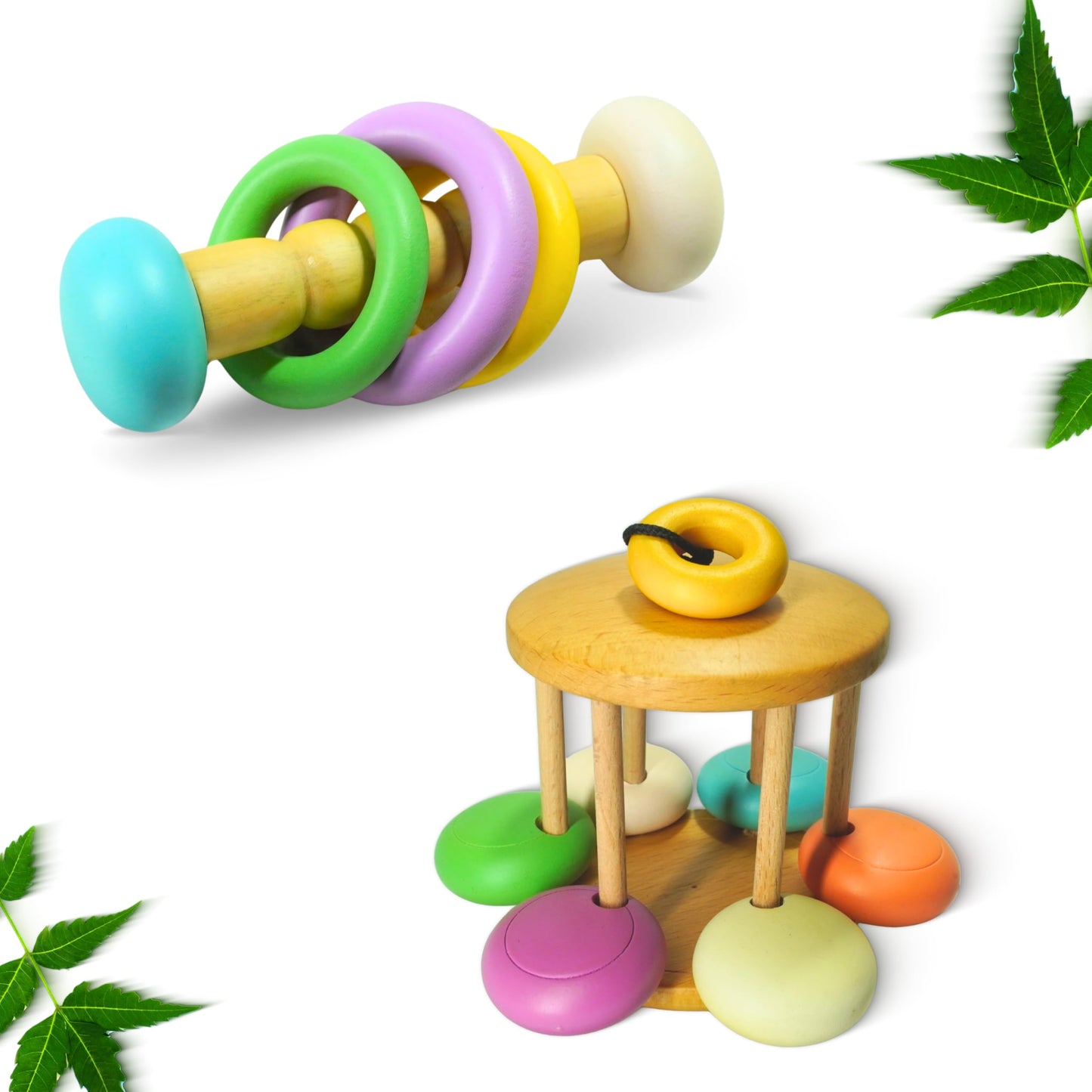 Babybeeez Wooden Rattles For Baby 06 Months | Rattle Toys For Infants | Baby Rattle For Newborn | Sensory Toys For Babies 612
