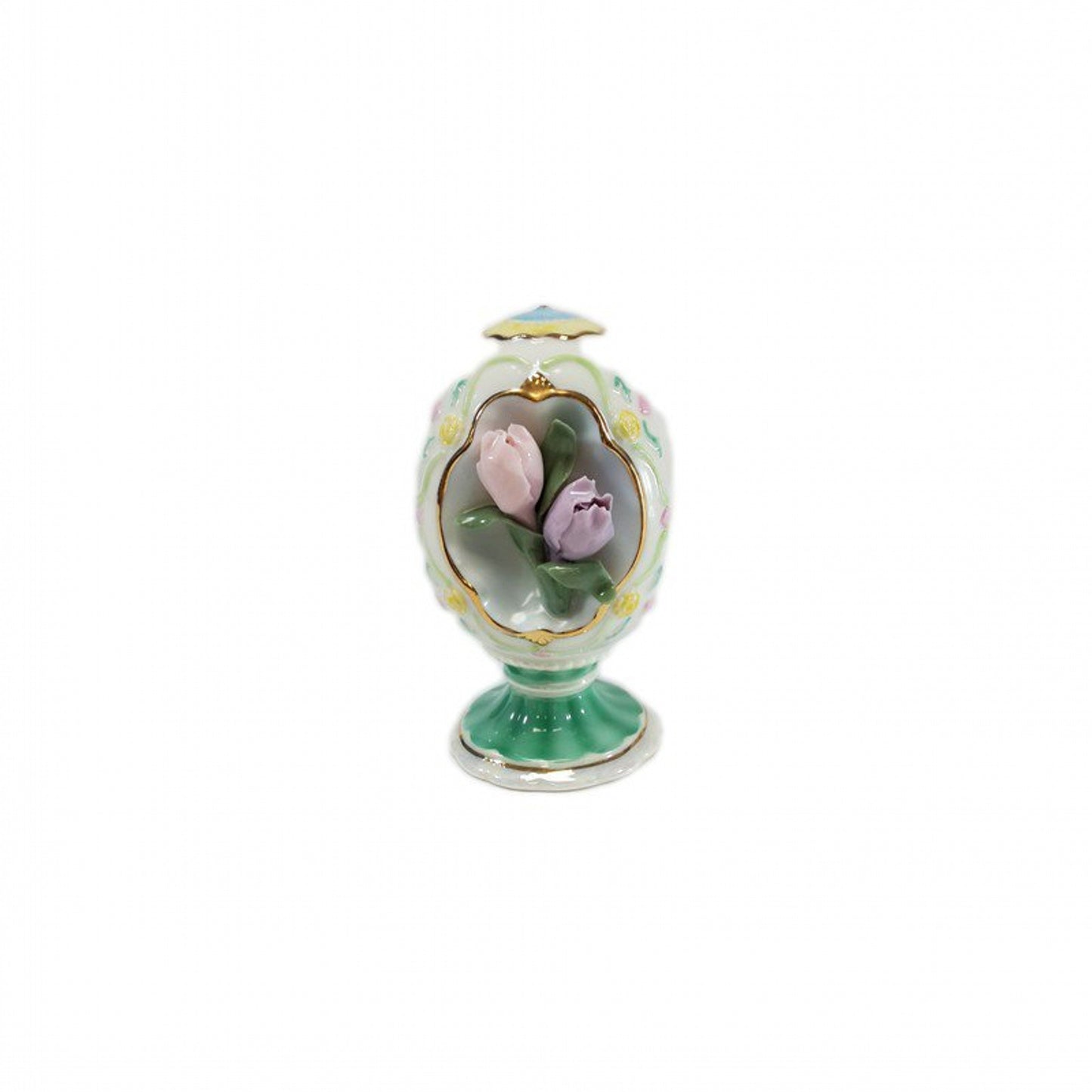 Cosmos Gifts 96207 Fine Elegant Porcelain Tulip Flowers In Egg Shape Dome Figurine, 4-3/4' H