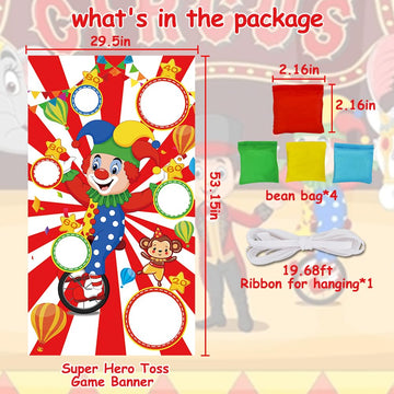 TONIFUL Carnival Toss Game Banner, 4 Bean Bags, 6 Holes, Polyester, Multiple Colors, Indoor/Outdoor Fun for Kids and Adults