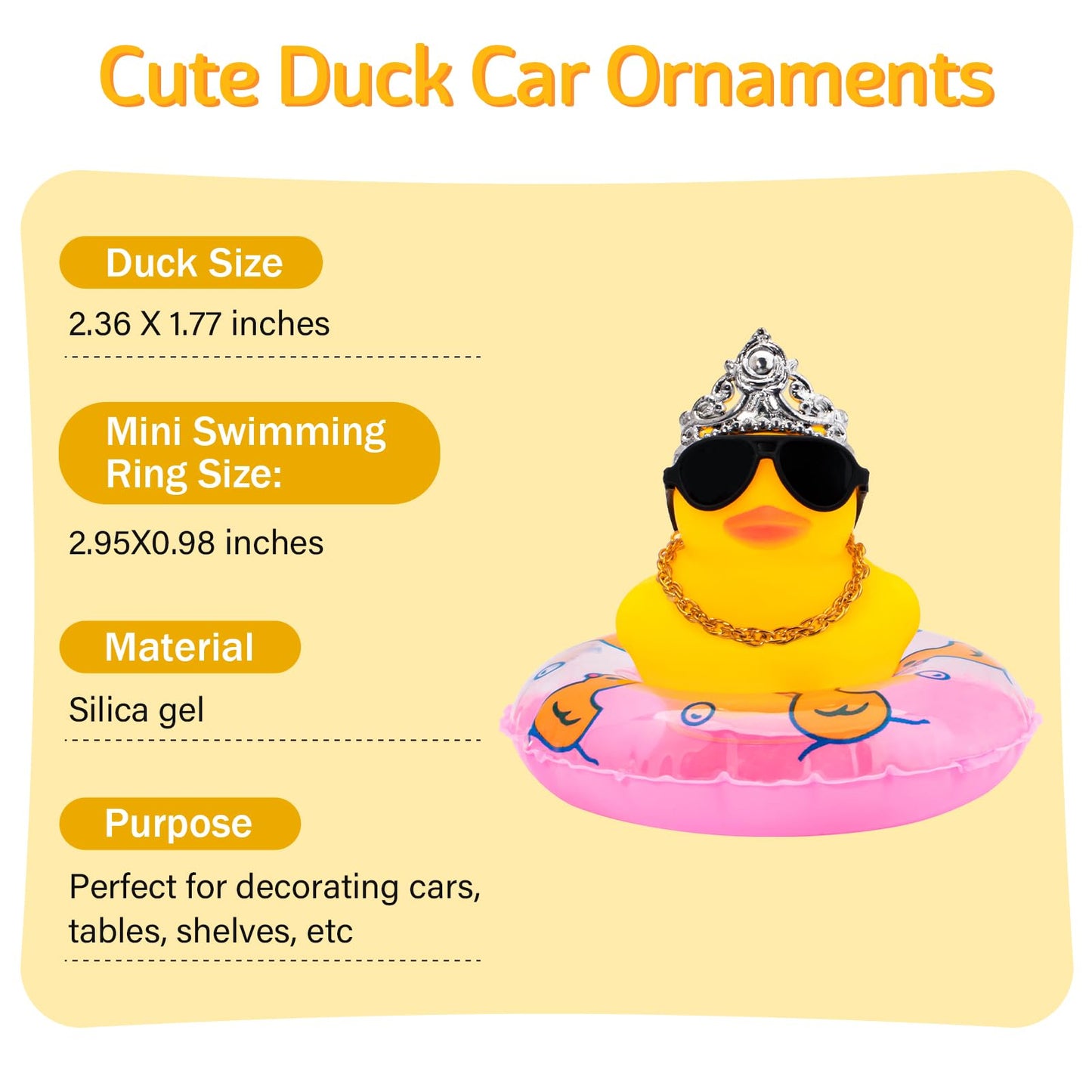 Wonuu Car Duck Rubber Duck Car Ornaments Duck Car Dashboard Decorations With Cute Headband Swim Ring Necklace Sunglasses, C-Female Crown&Gold Chain&Pink