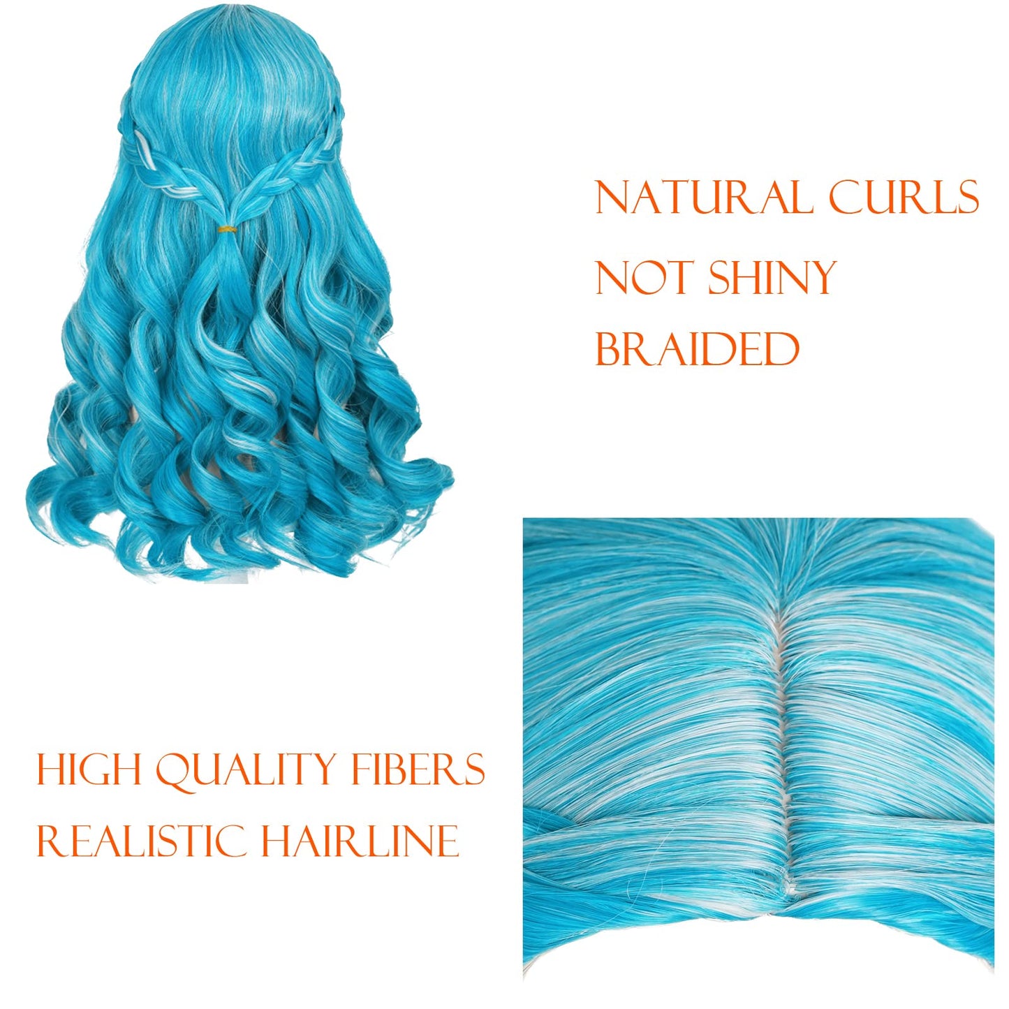 Long Curly Blue Wig For Kids With Rhinestones & Wig Cap, Blue Gradient Wave Wigs Toddler Child Synthetic Fiber Hair Blue Wigs Fo
