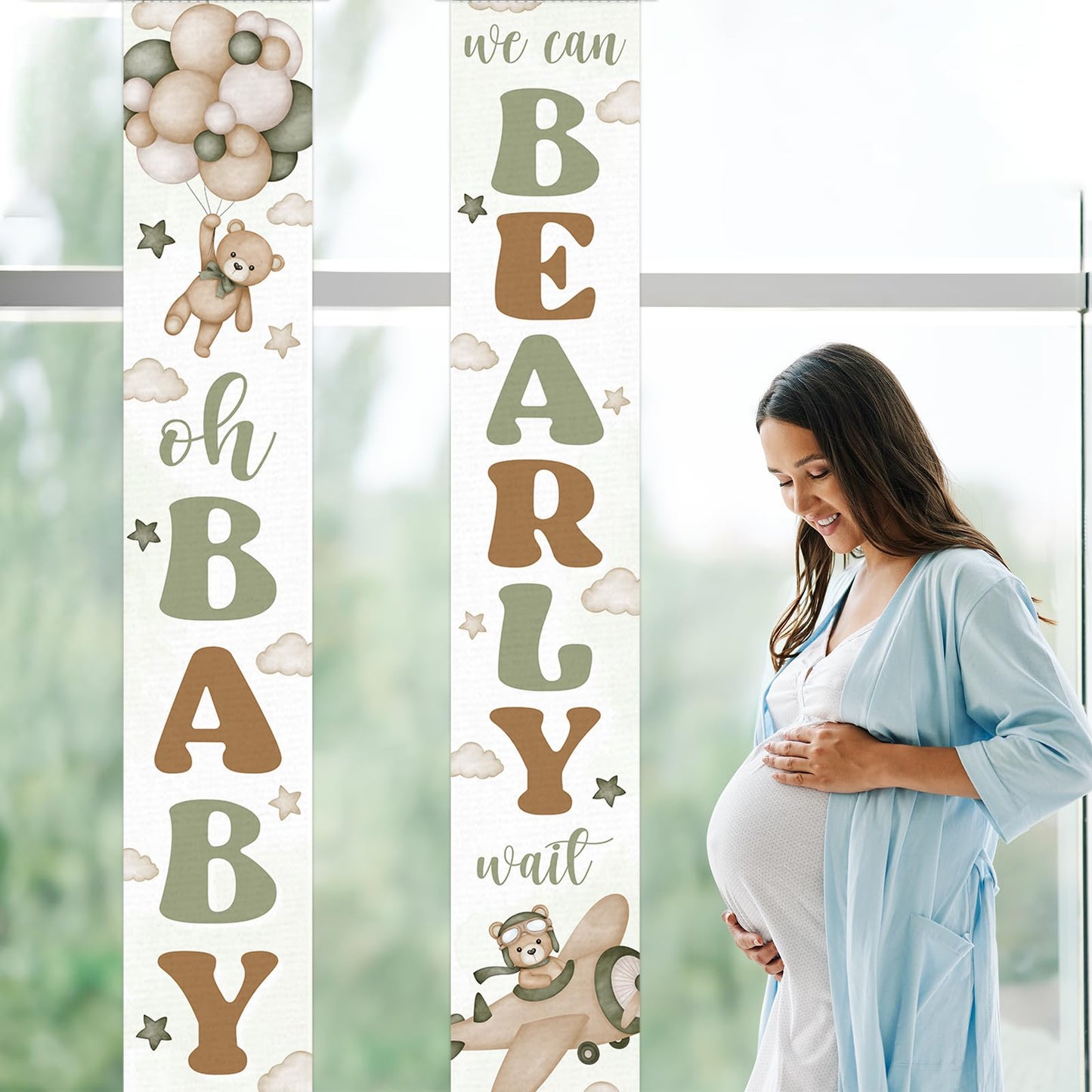 Green Bear Baby Shower Party Decorations We Can Bearly Wait Porch Sign Banner Gender Reveal Banner Porch Sign For Welcome Baby P